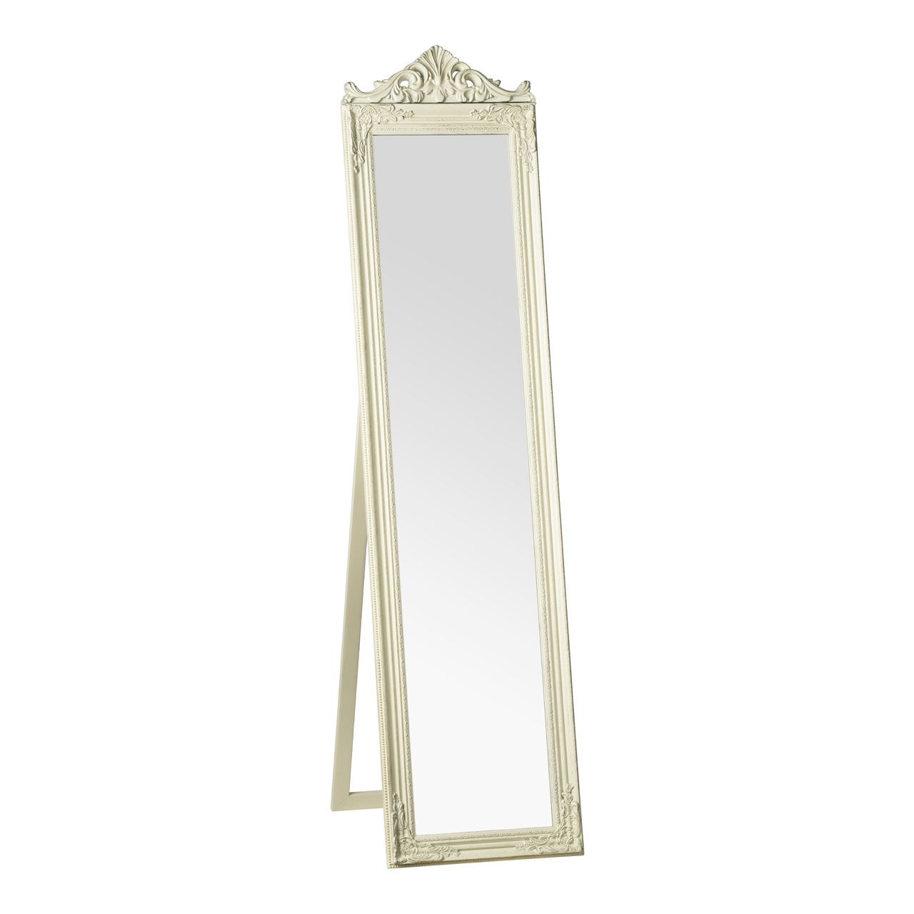 Boudoir Floor Standing Dressing Mirror In Cream Wooden Frame