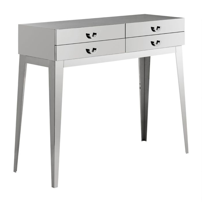 Anaco Wooden Console Table With 4 Drawers In Silver Stainless Steel Legs