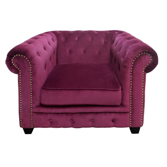 Resende Chesterfield Velvet Upholstered Armchair In Damson