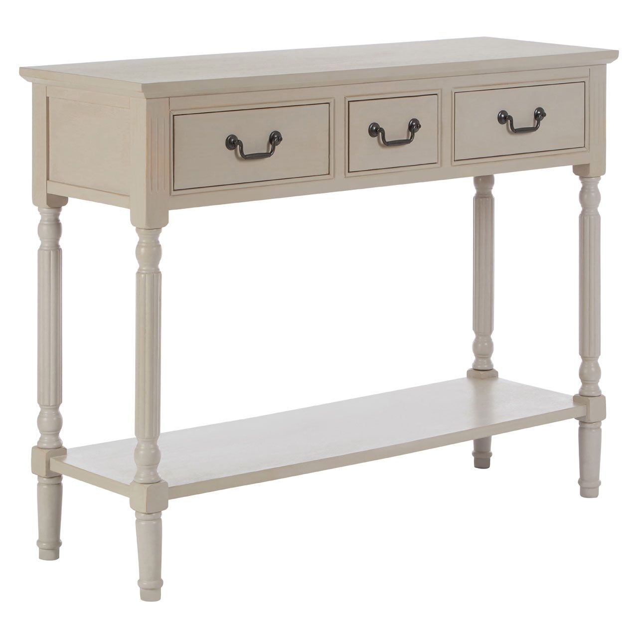 Heritage Wooden Console Table In Vintage Grey With 3 Drawers