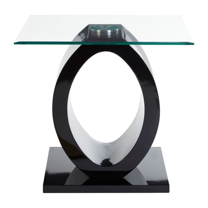 Hagley Square Clear Glass Side Table With Black High Gloss Base