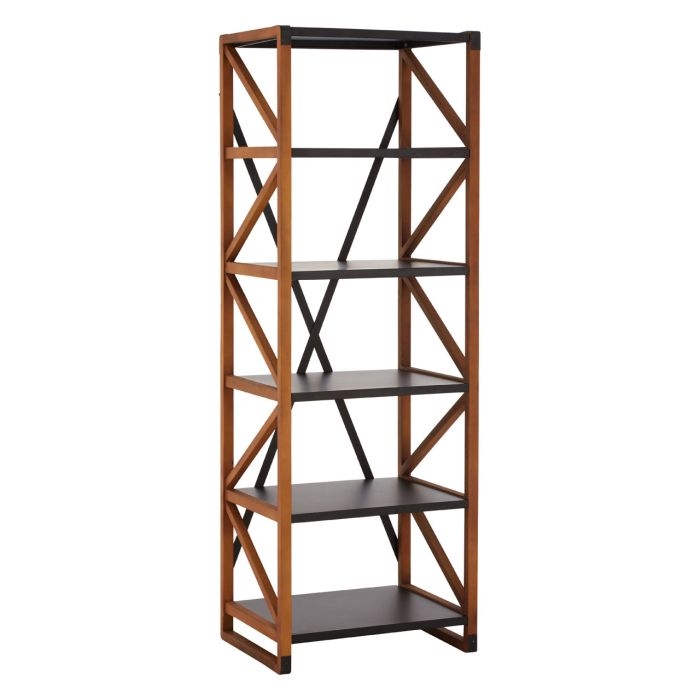 Neasden 5 Tier Wooden Bookcase In Natural With Black Metal Frame