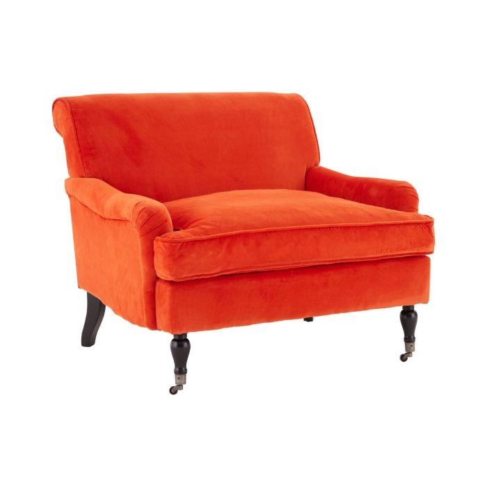 Sokaya Large Cotton Plush Velvet Upholstered Armchair In Orange
