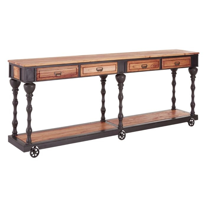 Neasden Wooden Console Table With 4 Drawers In Elm Wood