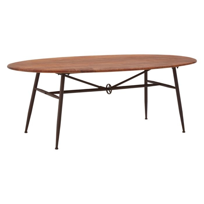 Neasden Oval Wooden Dining Table In Walnut With Black Metal Legs