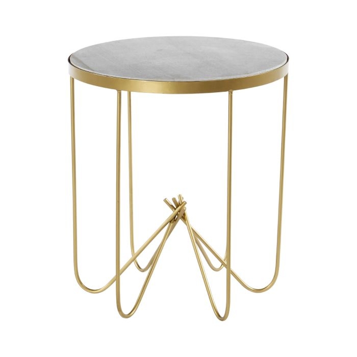 Tarvie Round White Marble Top Side Table With Gold Metal Frame