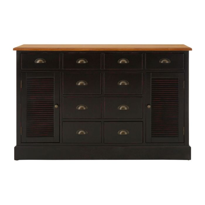 Victoria Wooden Sideboard In Black With 2 Doors And 10 Drawers