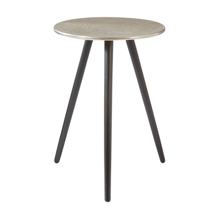 Hadley Round Aluminium Side Table In Silver With Black Wooden Legs