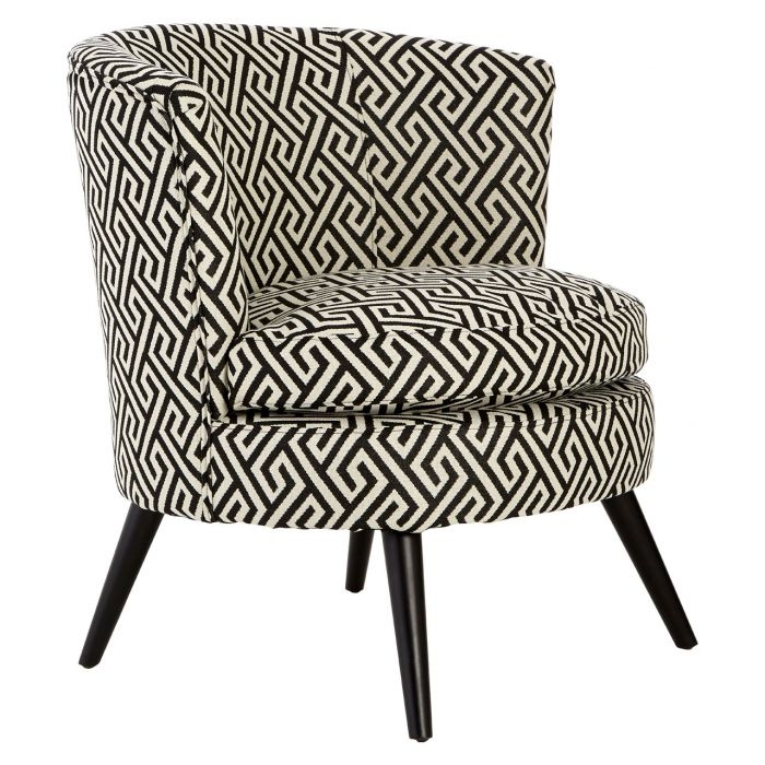 Rosill Round Velvet Upholstered Armchair In Greek Key Black And White