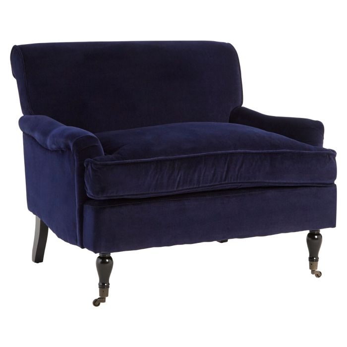 Garoua Large Plush Velvet Upholstered Armchair In Midnight Blue