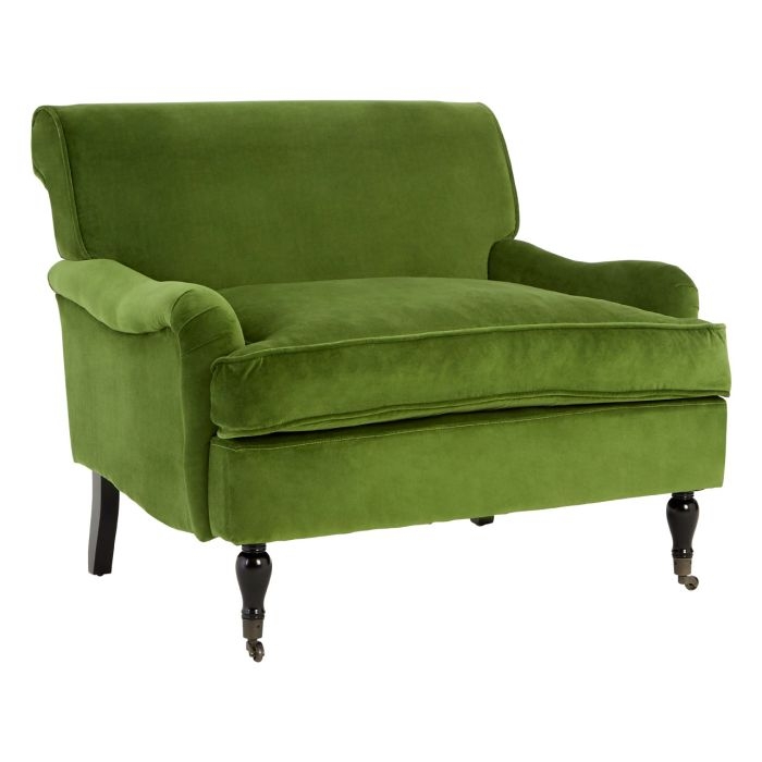 Garoua Large Plush Velvet Upholstered Armchair In Green