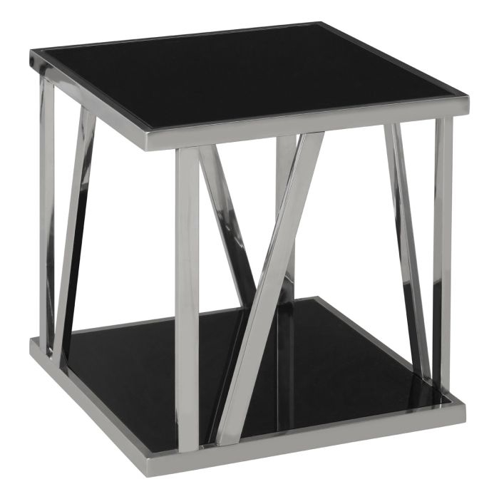 Axminster Black Glass Side Table With Silver Stainless Steel Frame