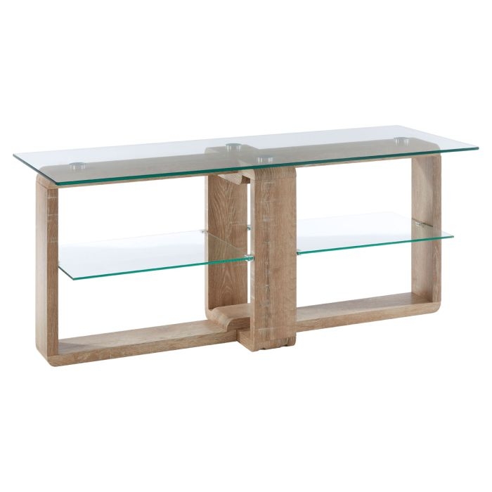 Baldock Clear Glass Tv Stand With Natural Wooden Base