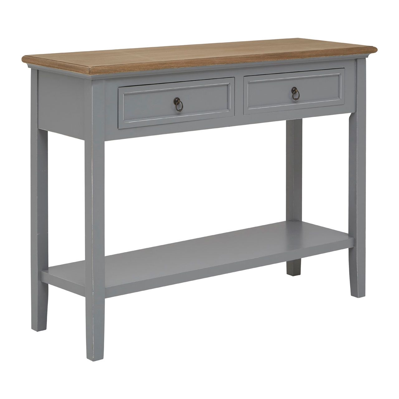 Henley Wooden Console Table In Antique Grey With 2 Drawers