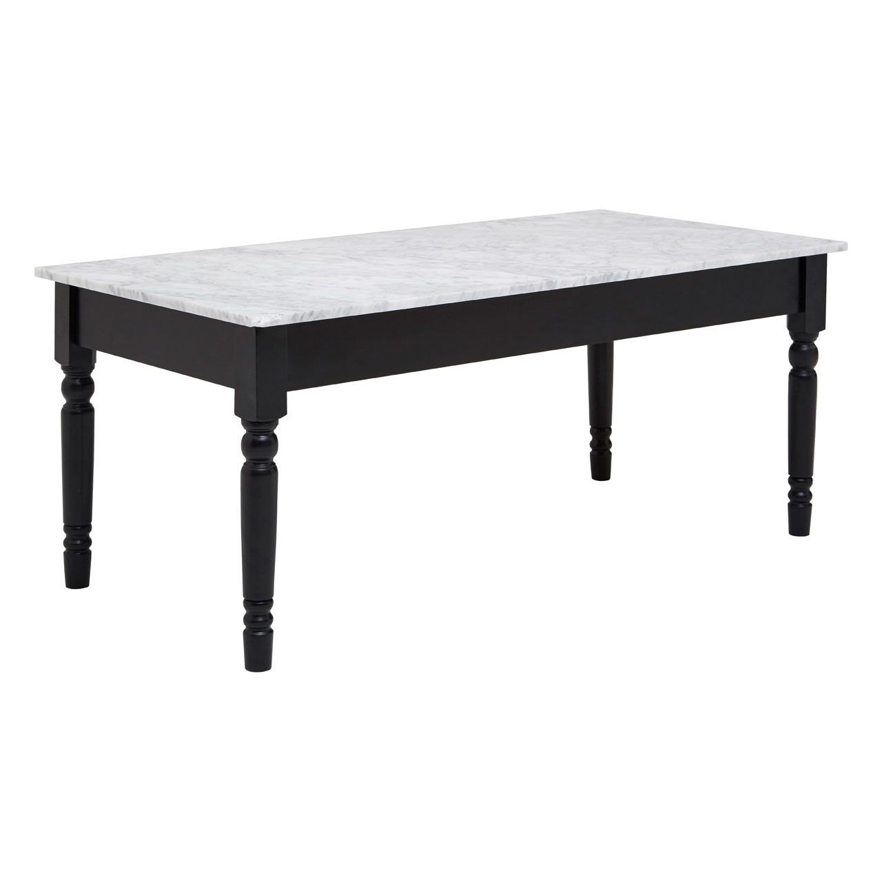 Henova Marble Coffee Table In White With Black Wooden Legs