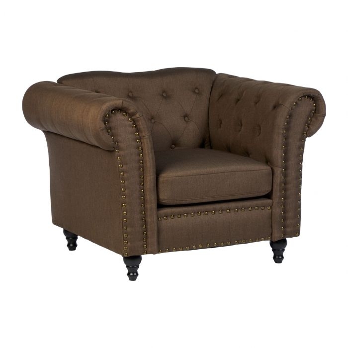 Flint Chesterfield Fabric Upholstered Armchair In Natural