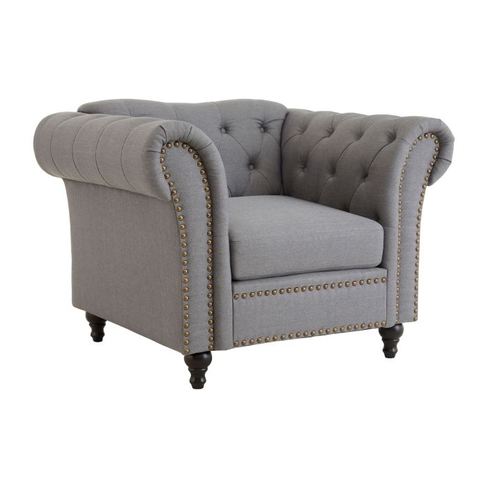 Fable Chesterfield Fabric Upholstered Armchair In Grey