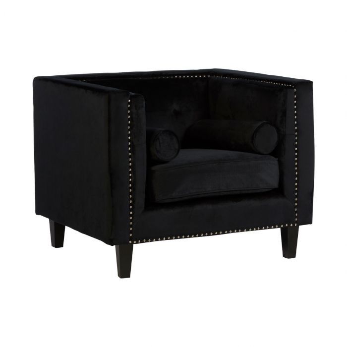 Fethiye Velvet Upholstered Armchair In Black