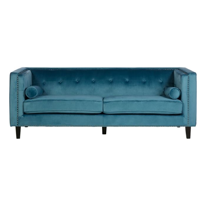 Fauna Velvet 3 Seater Sofa In Blue With Black Wooden Legs