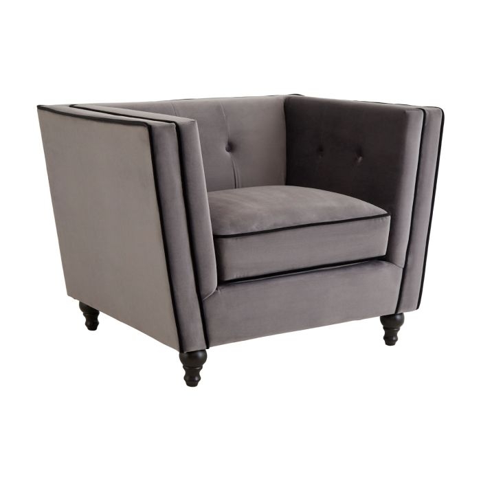 Frejus Velvet Upholstered Armchair In Grey