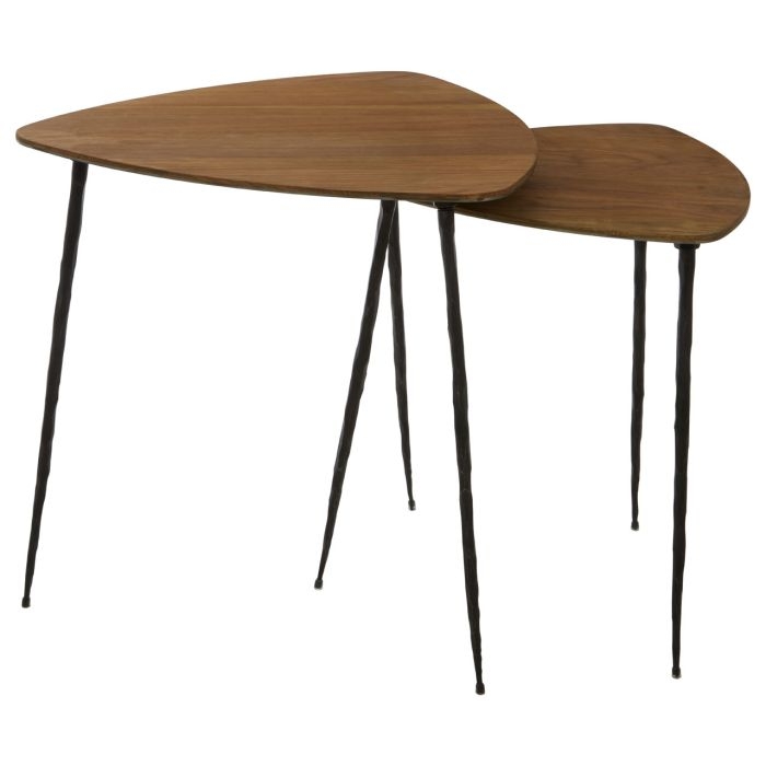 Garson Oak Veneer Tops Set Of 2 Side Tables With Metal Legs