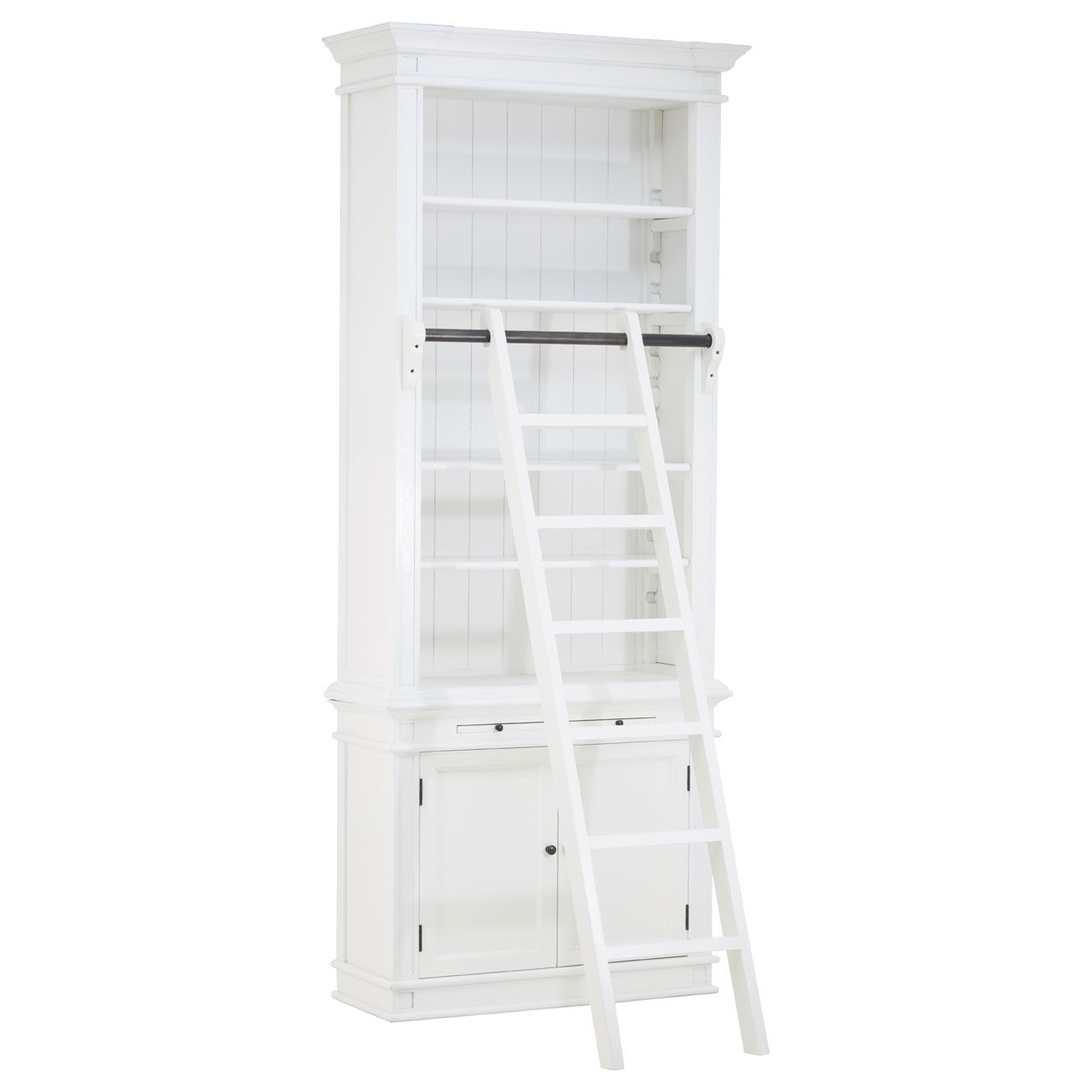 Dayak Small Wooden Bookcase With Ladder In White