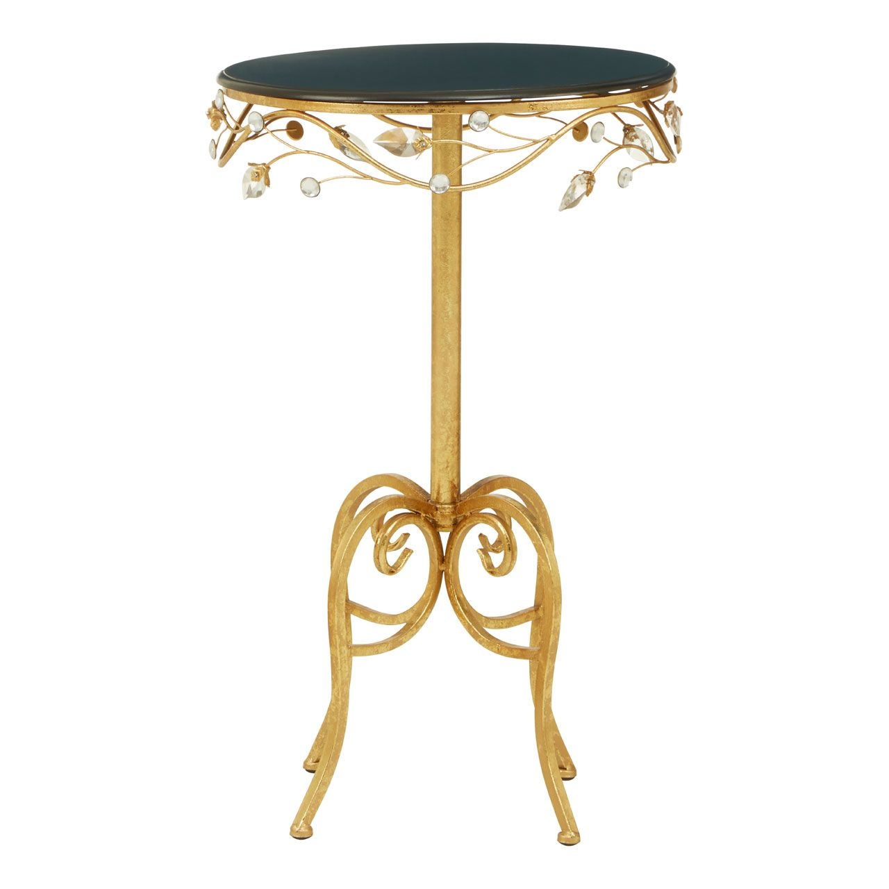 Yaxi Round Wooden Side Table In Black With Gold Metal Frame