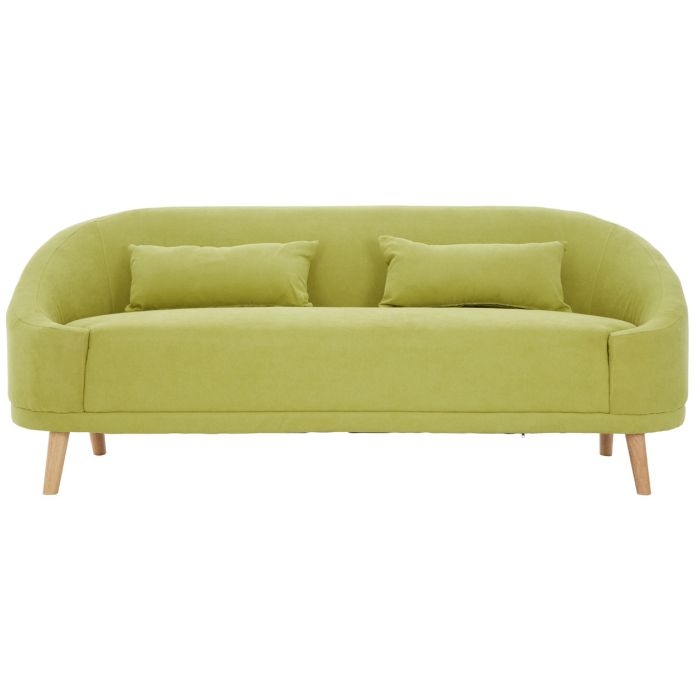 Hanae Linen Fabric 3 Seater Sofa In Green With Rubberwood Legs