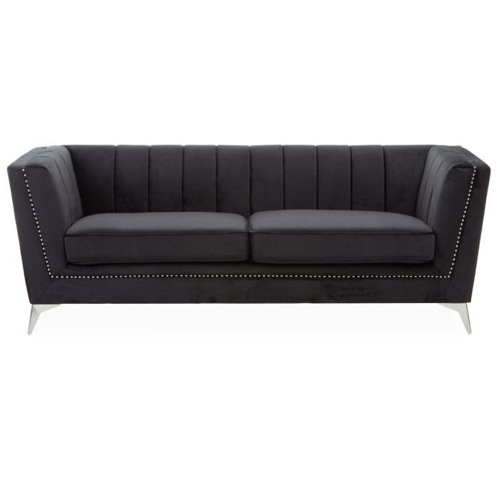 Haldis Velvet 3 Seater Sofa In Black With Chrome Metal Legs