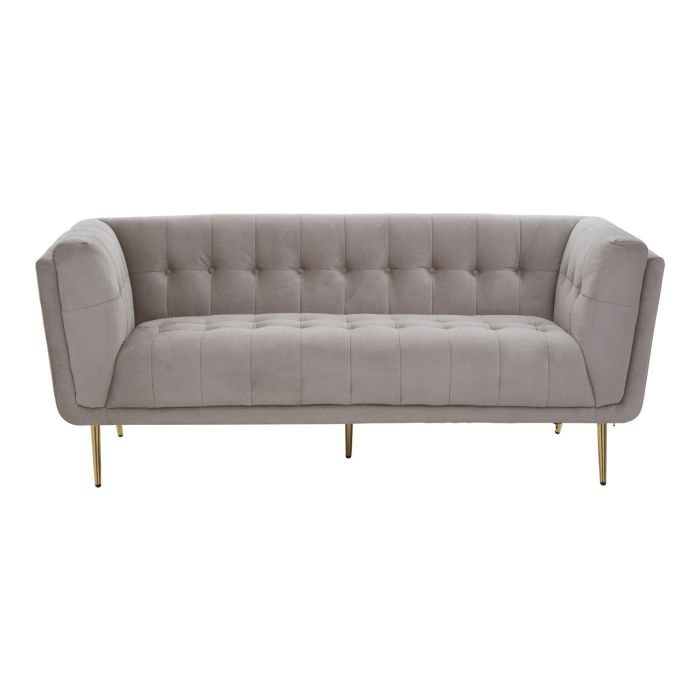 Halston Velvet 3 Seater Sofa In Mink With Gold Slanted Metal Legs