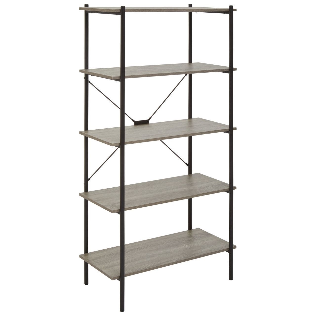 Bradbury Wooden 5 Tier Shelving Unit In Grey Oak