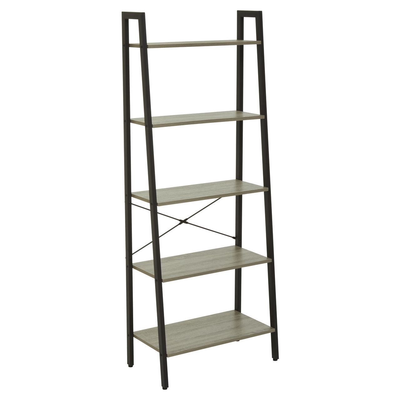 Bradbury Ladder Wooden 5 Tier Shelving Unit In Grey Oak