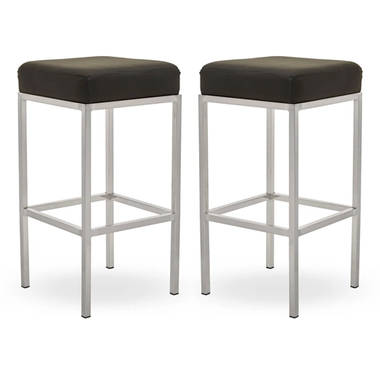 Bolney Black Faux Leather Bar Stools With Chrome Metal Base In Pair