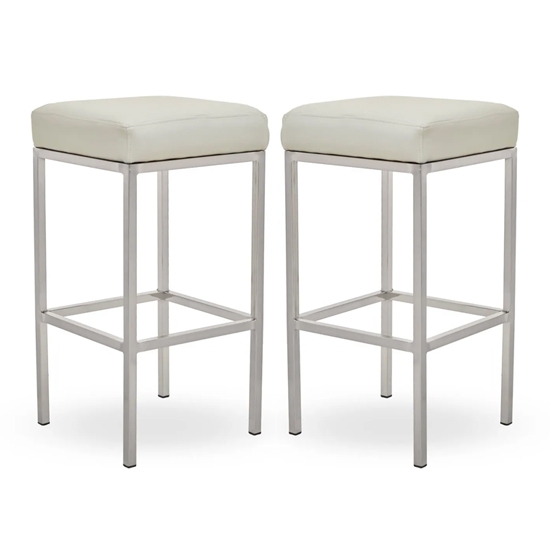 Bolney White Faux Leather Bar Stools With Chrome Metal Base In Pair