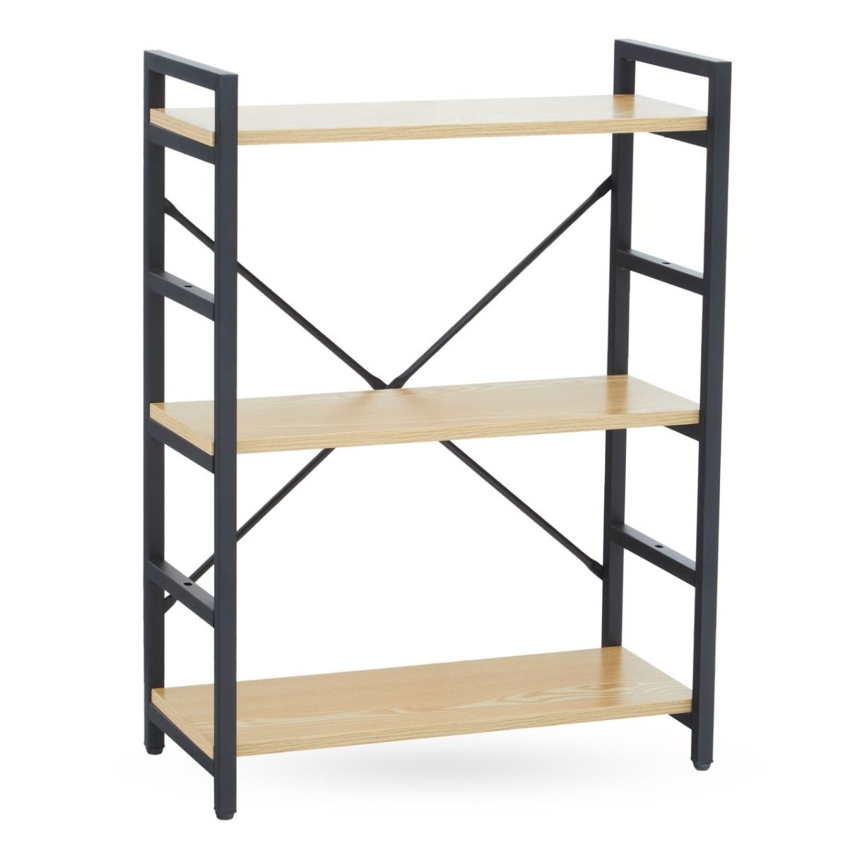 Laxton 3 Tier Wooden Shelving Unit In Light Yellow With Black Frame