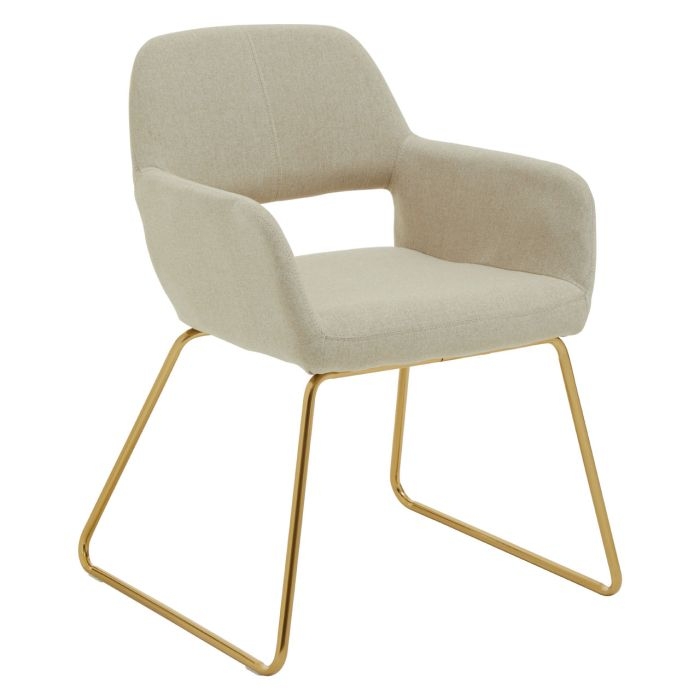 Stockholm Natural Fabric Upholstered Dining Chair With Gold Legs