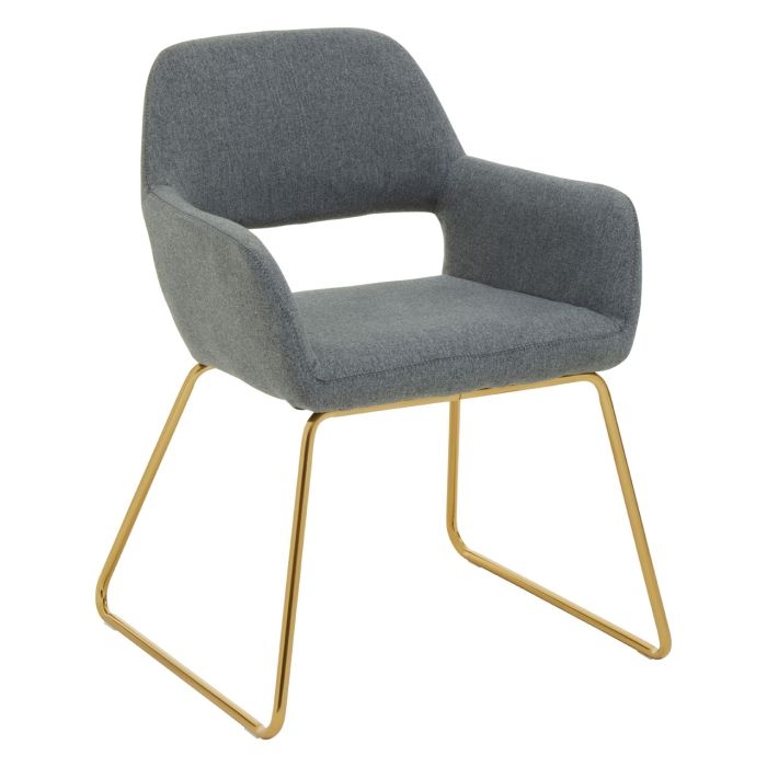 Stockholm Grey Fabric Upholstered Dining Chair With Gold Legs