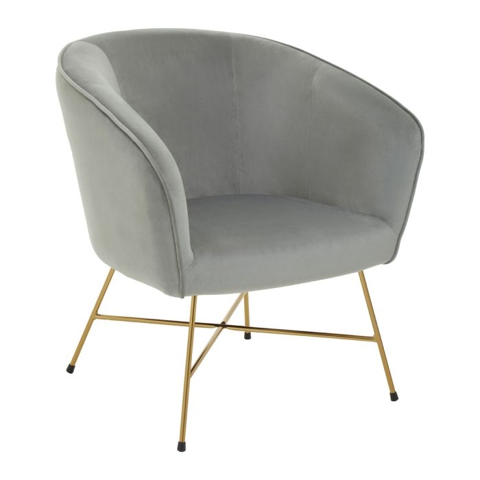 Stockholm Round Grey Velvet Upholstered Armchair With Gold Legs