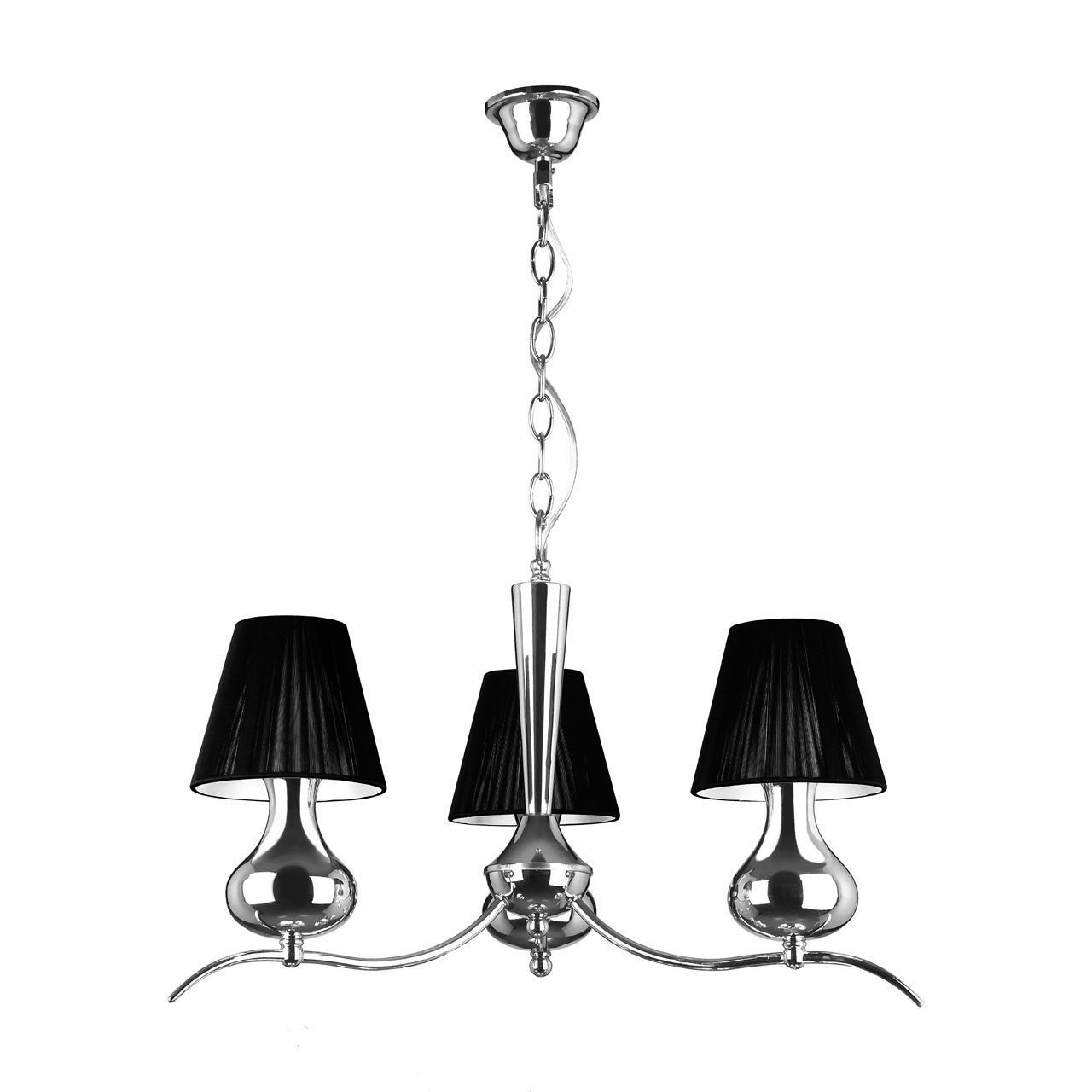 Gimesta 3 Arm Black Fabric Shade Ceiling Pendant Light In Chrome