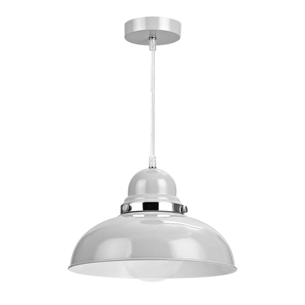 Vermont Round Metal Shutter Shade Ceiling Pendant Light In Grey And Chrome