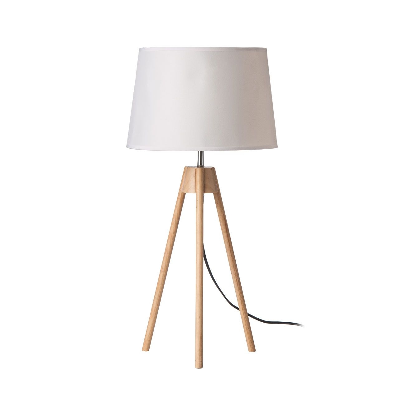 Vageya White Fabric Shade Table Lamp With Natural Tripod Wooden Base