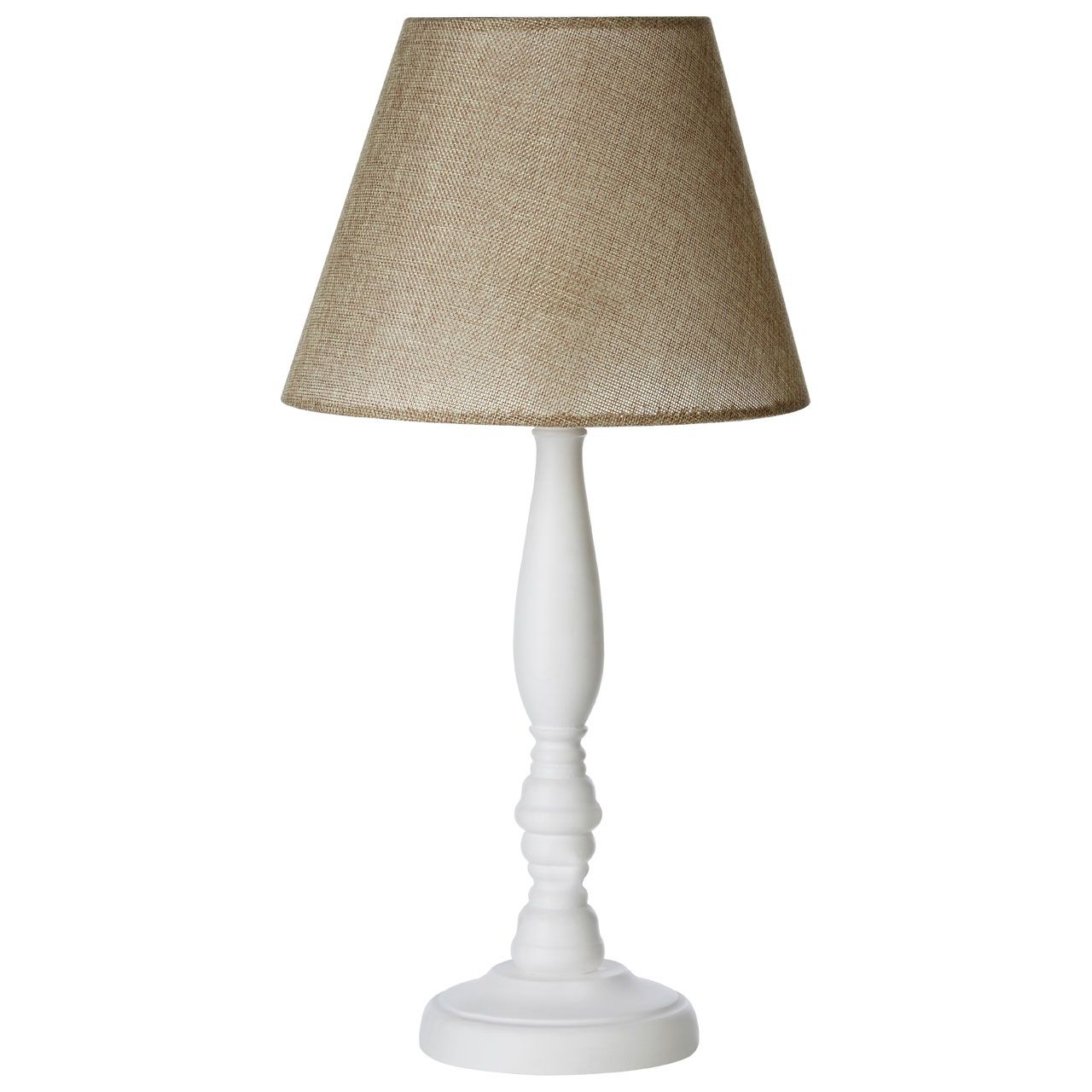 Maine Beige Fabric Shade Table Lamp With White Wooden Base