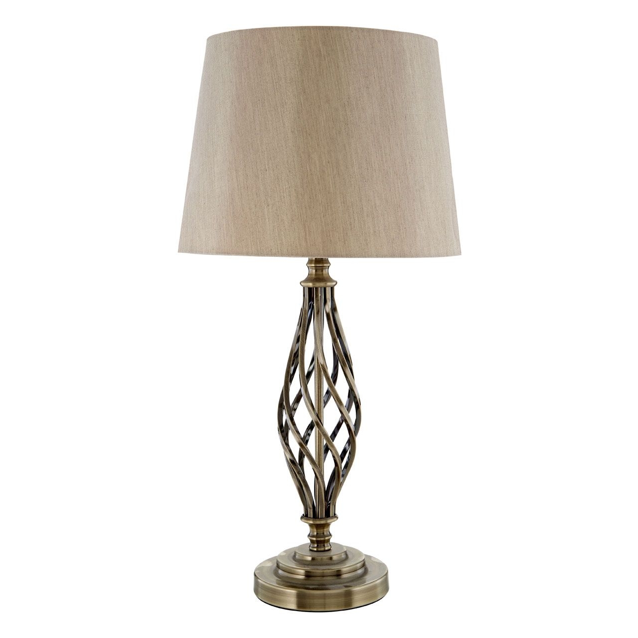 Jakinda Natural Fabric Shade Table Lamp With Antique Brass Base