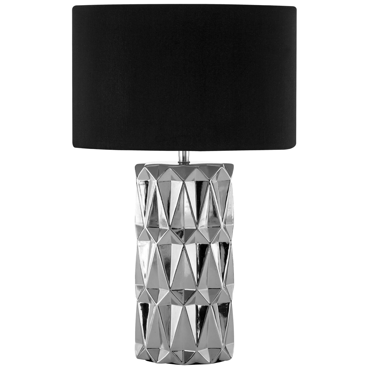 Jaxon Black Fabric Shade Table Lamp With Silver Geometric Ceramic Base