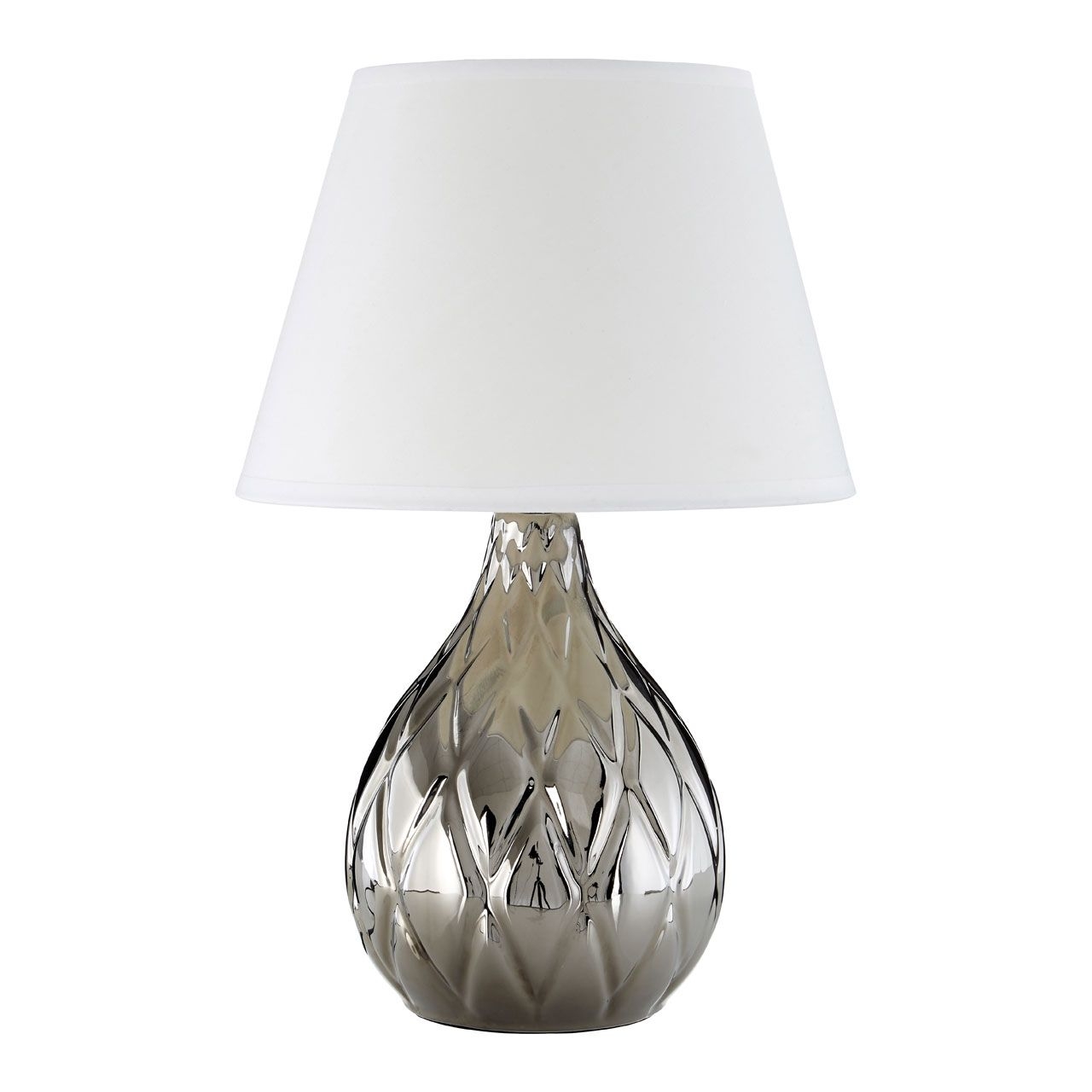Hannah White Fabric Shade Table Lamp With Silver Base