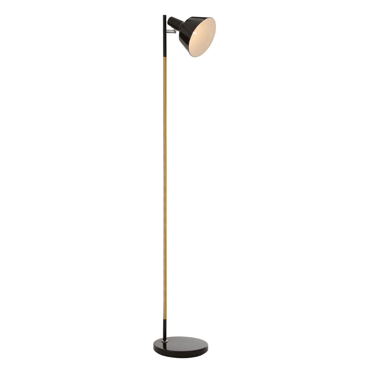 Bryant Black Metal Shade Floor Lamp With Natural Wooden Stalk