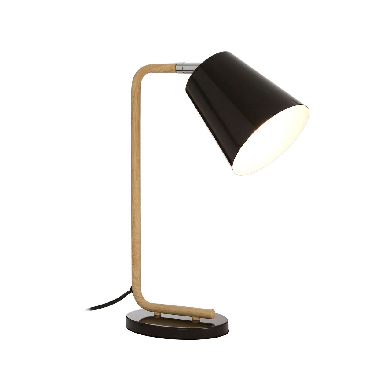 Bruin Black Metal Shade Table Lamp With Natural Wooden Stalk