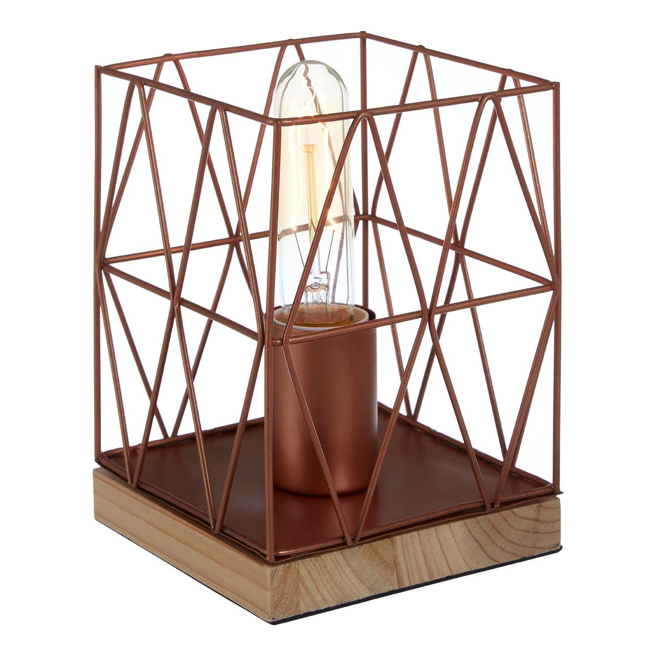 Bode Copper Metal Wire Frame Table Lamp With Natural Wooden Base