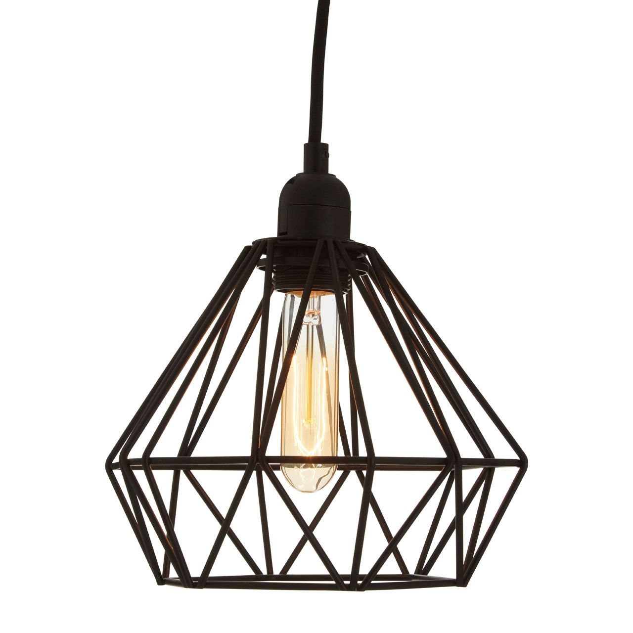 Bartol Ceiling Pendant Light In Black With Metal Wire Frame