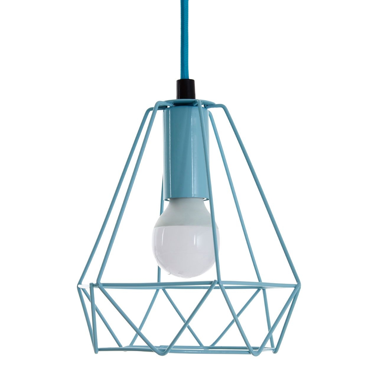 Beli Ceiling Pendant Light In Blue With Geometric Metal Wire Frame